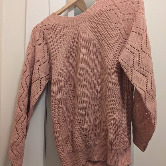 Blush Pink Cutout Pointelle Knit Sweater, XS/Pink - Picture 4 of 6